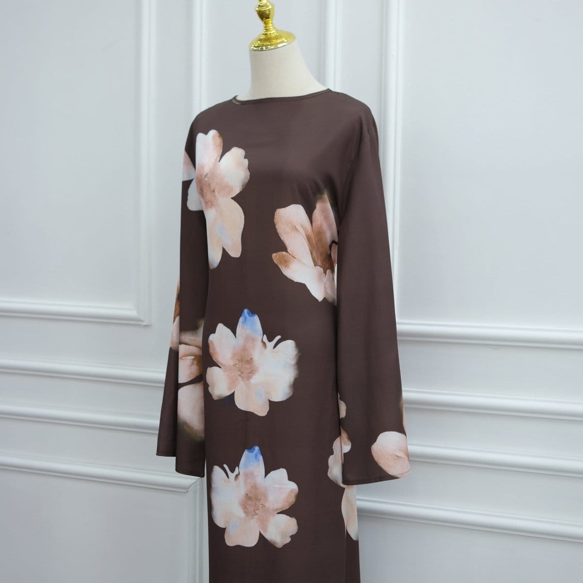 Watercolour Floral Washed-Crinkle Wide-Sleeve Maxi Dress(MS473) - A-1 Thread Vault