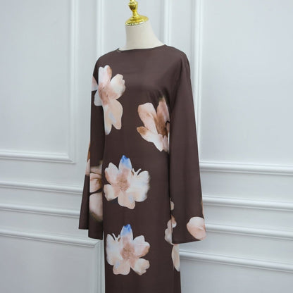 Watercolour Floral Washed-Crinkle Wide-Sleeve Maxi Dress(MS473) - A-1 Thread Vault