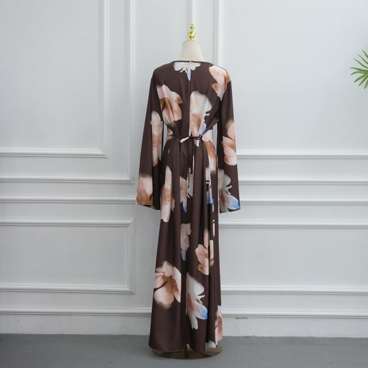 Watercolour Floral Washed-Crinkle Wide-Sleeve Maxi Dress(MS473) - A-1 Thread Vault
