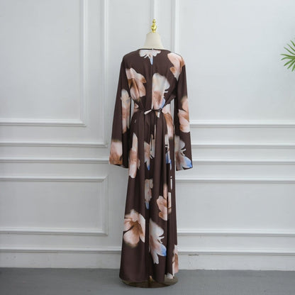 Watercolour Floral Washed-Crinkle Wide-Sleeve Maxi Dress(MS473) - A-1 Thread Vault