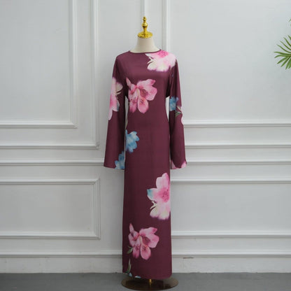 Watercolour Floral Washed-Crinkle Wide-Sleeve Maxi Dress(MS473) - A-1 Thread Vault