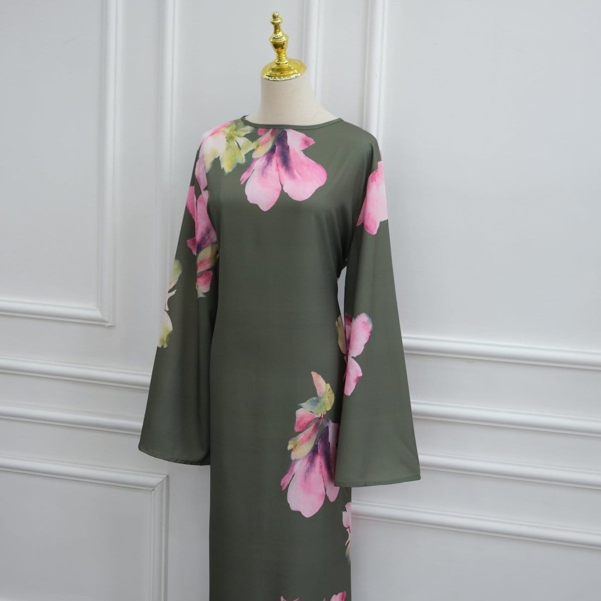 Watercolour Floral Washed-Crinkle Wide-Sleeve Maxi Dress(MS473) - A-1 Thread Vault