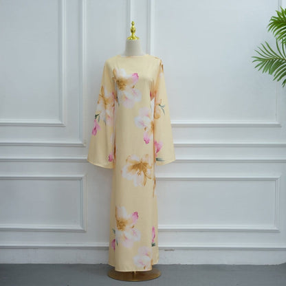 Watercolour Floral Washed-Crinkle Wide-Sleeve Maxi Dress(MS473) - A-1 Thread Vault