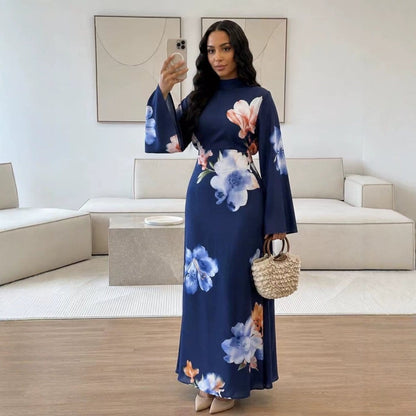 Watercolour Floral Washed-Crinkle Wide-Sleeve Maxi Dress(MS473) - A-1 Thread Vault