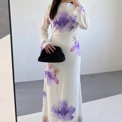 Watercolour Floral Washed-Crinkle Wide-Sleeve Maxi Dress(MS473) - A-1 Thread Vault