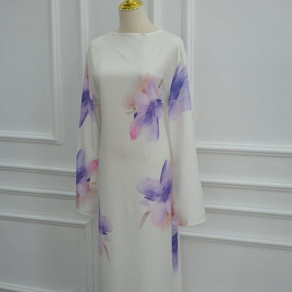 Watercolour Floral Washed-Crinkle Wide-Sleeve Maxi Dress(MS473) - A-1 Thread Vault