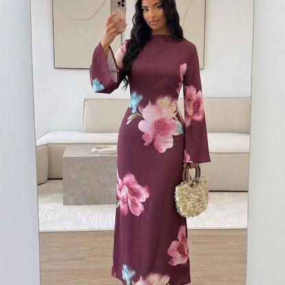 Watercolour Floral Washed-Crinkle Wide-Sleeve Maxi Dress(MS473) - A-1 Thread Vault
