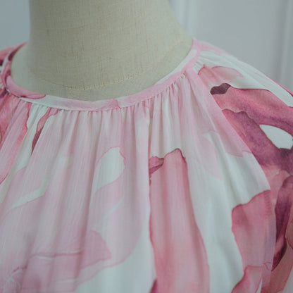 Watercolour Print Double-Layer Flared-Sleeve Maxi Dress(MS479) - A-1 Thread Vault