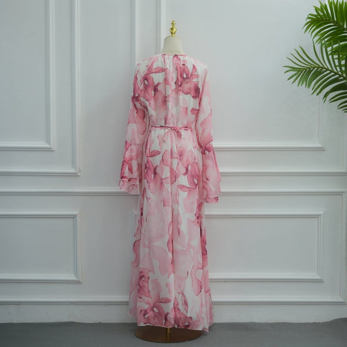 Watercolour Print Double-Layer Flared-Sleeve Maxi Dress(MS479) - A-1 Thread Vault