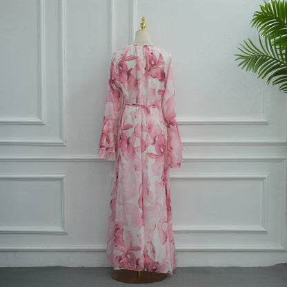 Watercolour Print Double-Layer Flared-Sleeve Maxi Dress(MS479) - A-1 Thread Vault