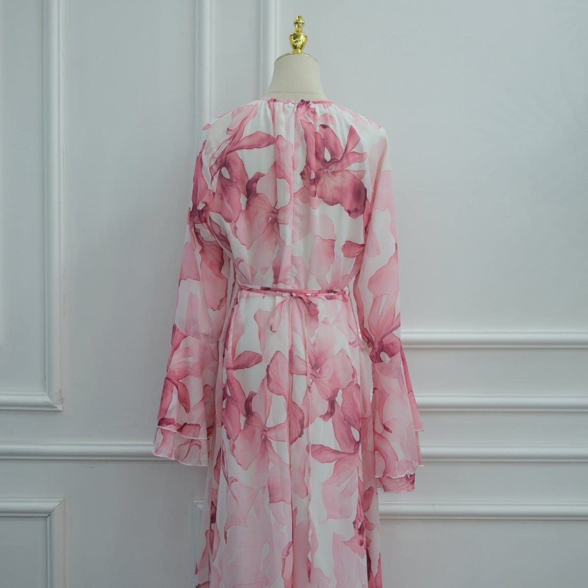 Watercolour Print Double-Layer Flared-Sleeve Maxi Dress(MS479) - A-1 Thread Vault