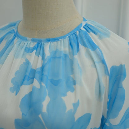 Watercolour Print Double-Layer Flared-Sleeve Maxi Dress(MS479) - A-1 Thread Vault