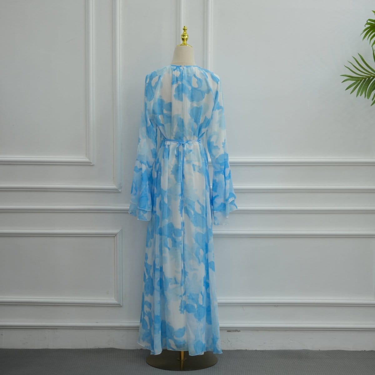 Watercolour Print Double-Layer Flared-Sleeve Maxi Dress(MS479) - A-1 Thread Vault