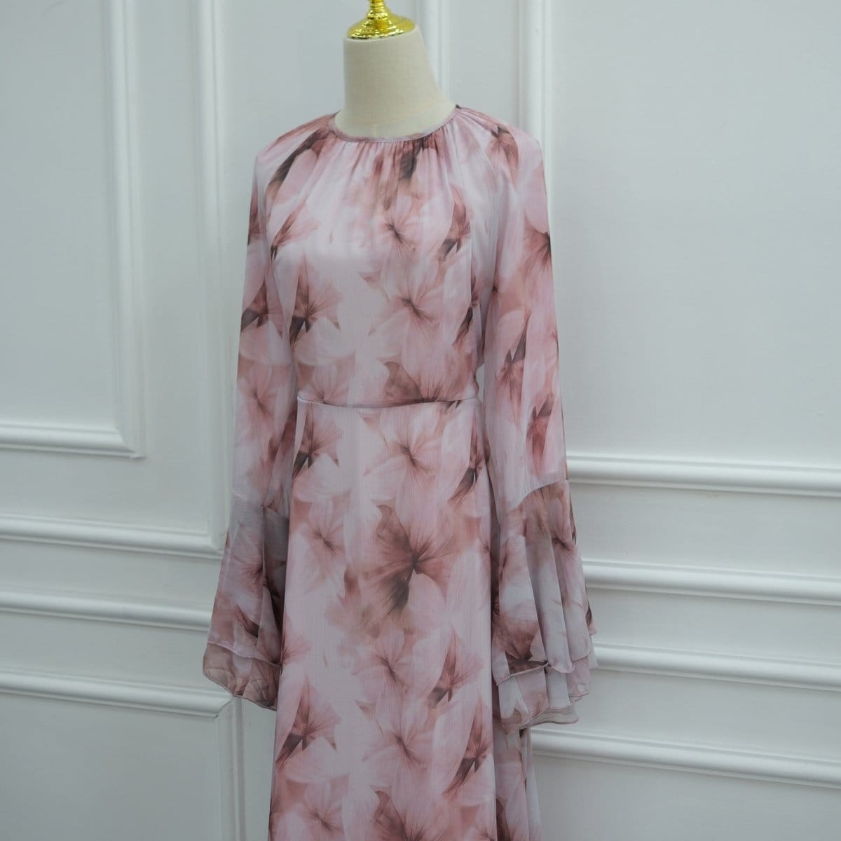 Watercolour Print Double-Layer Flared-Sleeve Maxi Dress(MS479) - A-1 Thread Vault