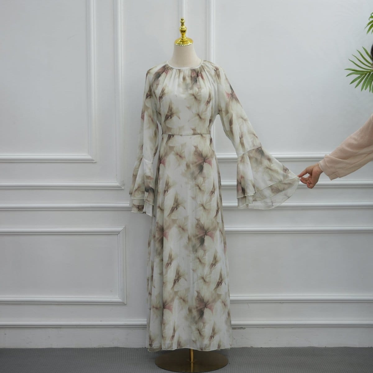 Watercolour Print Double-Layer Flared-Sleeve Maxi Dress(MS479) - A-1 Thread Vault