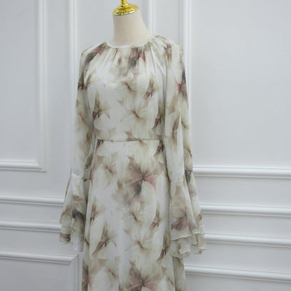 Watercolour Print Double-Layer Flared-Sleeve Maxi Dress(MS479) - A-1 Thread Vault