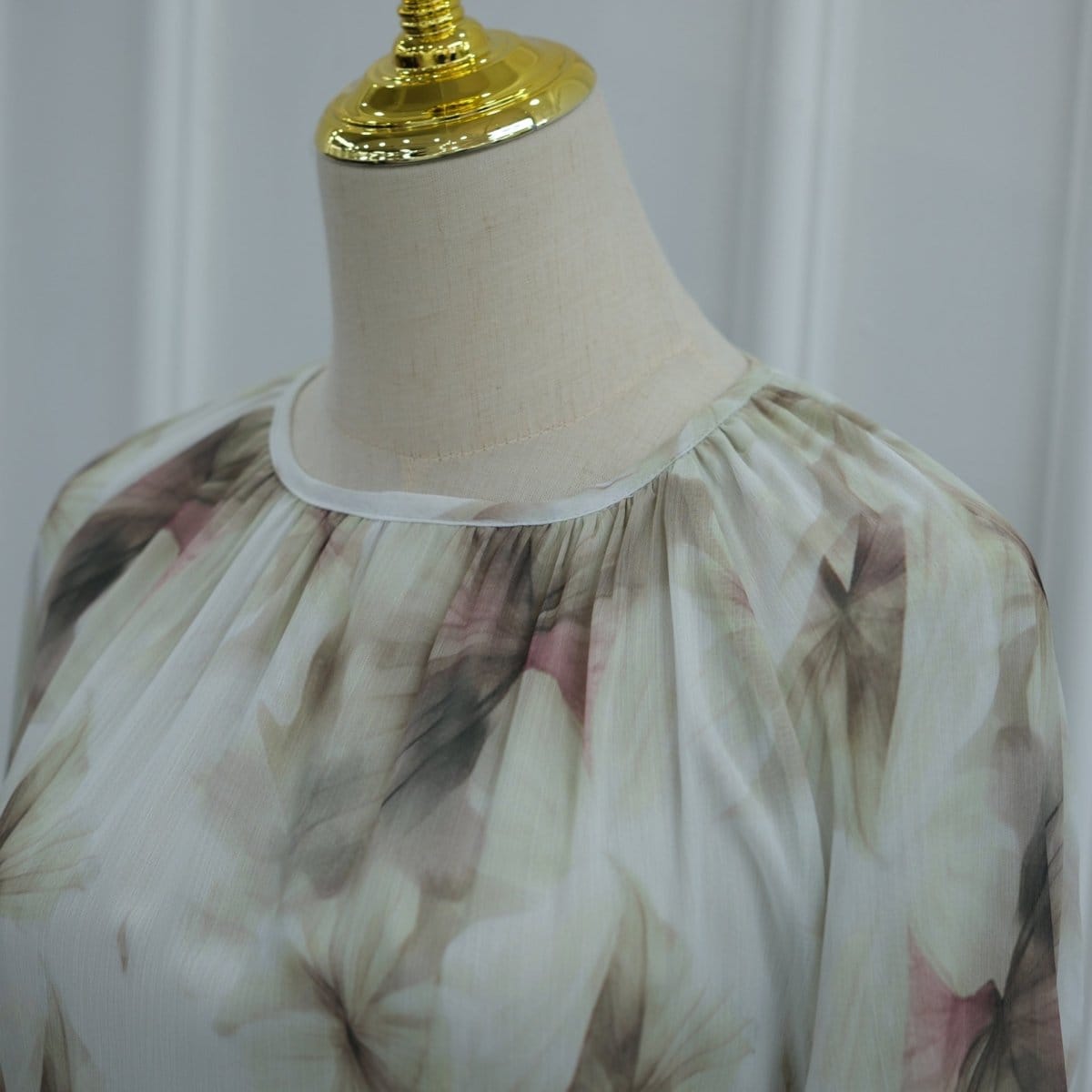 Watercolour Print Double-Layer Flared-Sleeve Maxi Dress(MS479) - A-1 Thread Vault