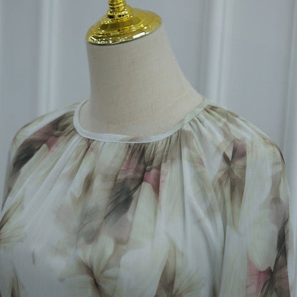 Watercolour Print Double-Layer Flared-Sleeve Maxi Dress(MS479) - A-1 Thread Vault