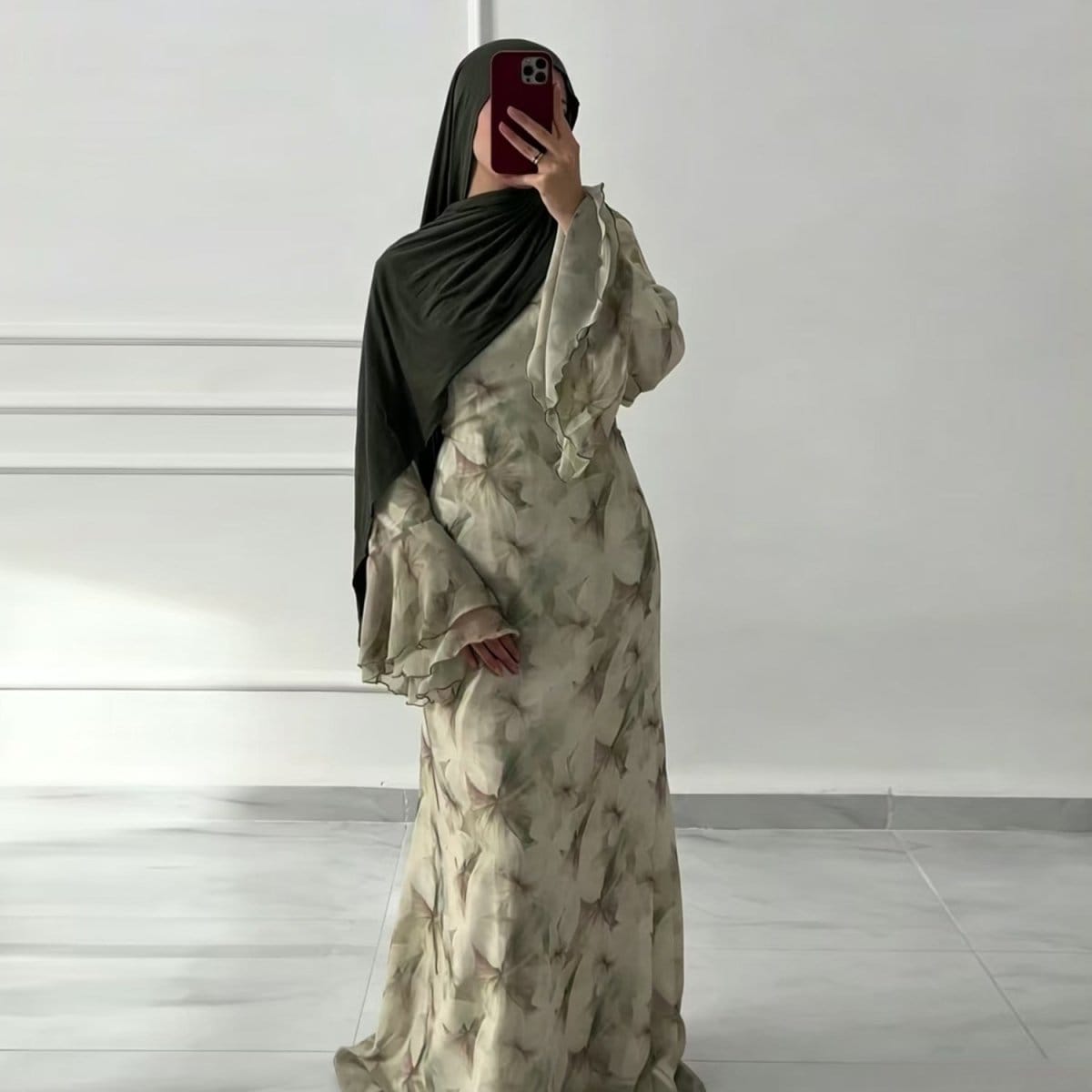 Watercolour Print Double-Layer Flared-Sleeve Maxi Dress(MS479) - A-1 Thread Vault