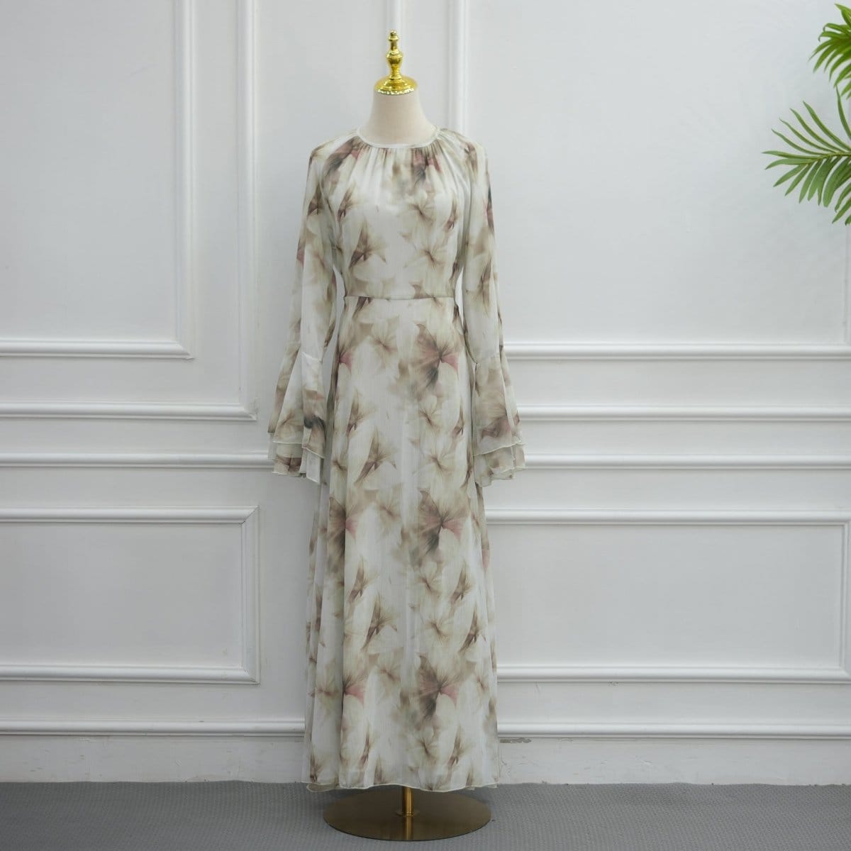 Watercolour Print Double-Layer Flared-Sleeve Maxi Dress(MS479) - A-1 Thread Vault