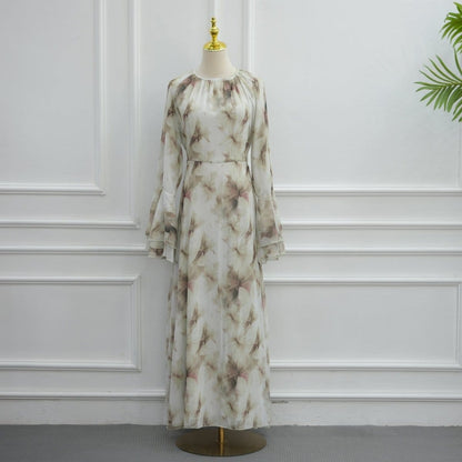Watercolour Print Double-Layer Flared-Sleeve Maxi Dress(MS479) - A-1 Thread Vault