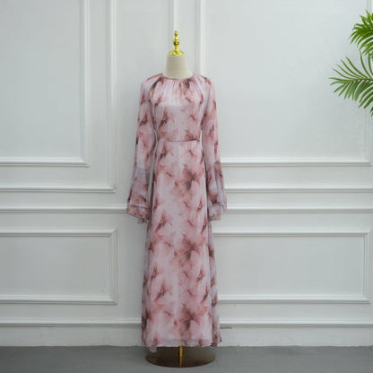 Watercolour Print Double-Layer Flared-Sleeve Maxi Dress(MS479) - A-1 Thread Vault