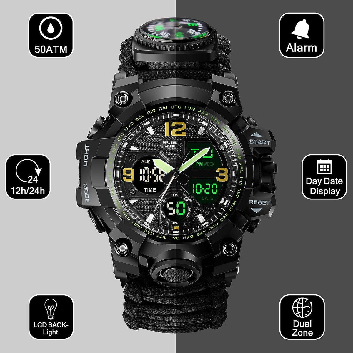 Waterproof Dual Display Electronic Tactical Watch - A-1 Thread Vault