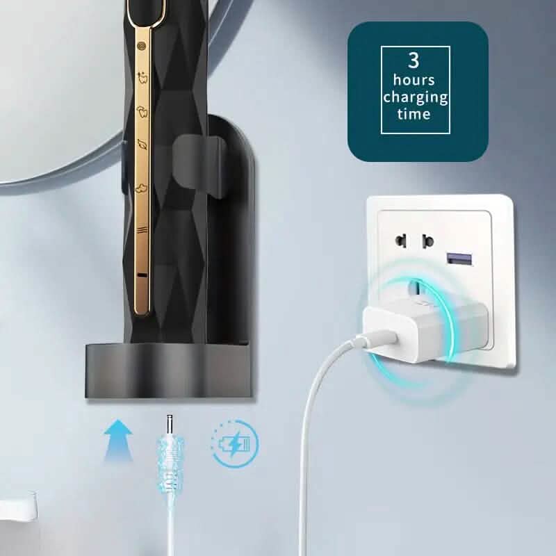 Waterproof USB Rechargeable Electric Toothbrush with 10 Replaceable Toothbrush Heads, Charger and Case - A-1 Thread Vault
