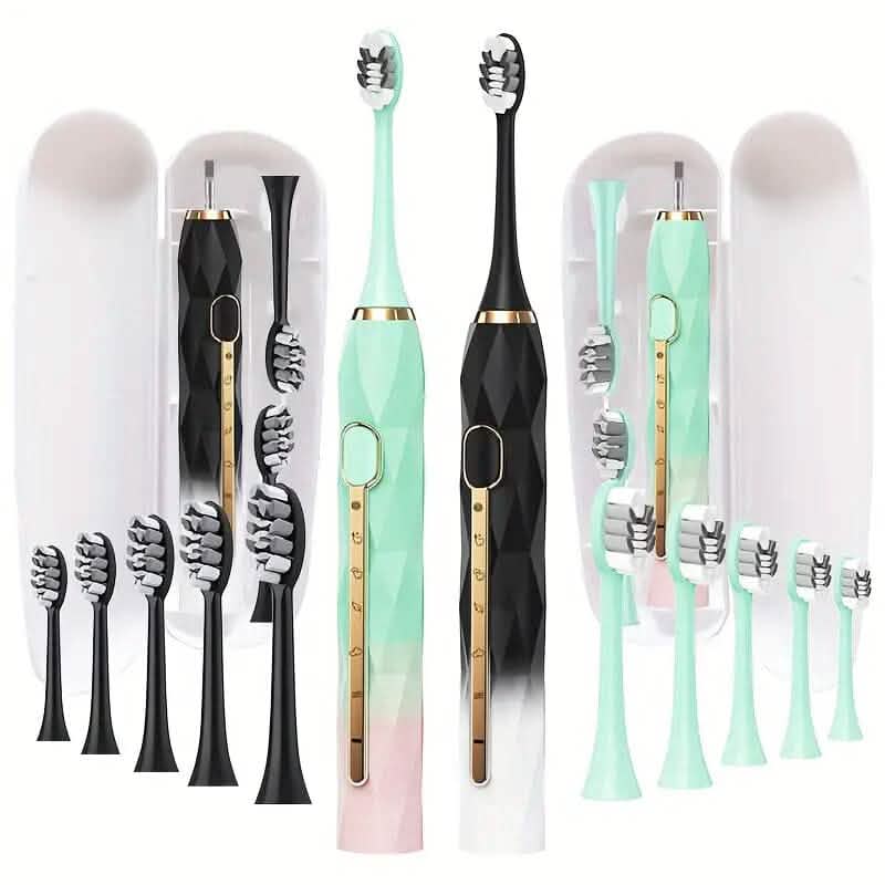 Waterproof USB Rechargeable Electric Toothbrush with 10 Replaceable Toothbrush Heads, Charger and Case - A-1 Thread Vault