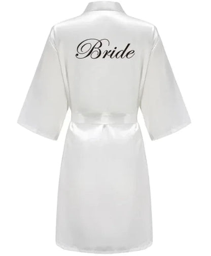 Wedding Party Team Bride Robe With Black Letters Kimono Satin Pajamas Bridesmaid Bathrobe SP2000 - A-1 Thread Vault