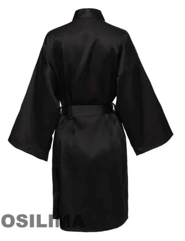 Wedding Party Team Bride Robe With Black Letters Kimono Satin Pajamas Bridesmaid Bathrobe SP2000 - A-1 Thread Vault
