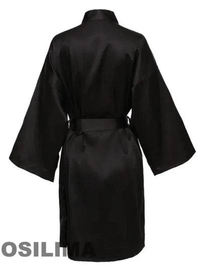 Wedding Party Team Bride Robe With Black Letters Kimono Satin Pajamas Bridesmaid Bathrobe SP2000 - A-1 Thread Vault