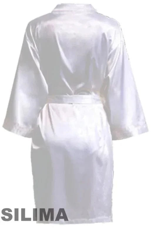 Wedding Party Team Bride Robe With Black Letters Kimono Satin Pajamas Bridesmaid Bathrobe SP2000 - A-1 Thread Vault