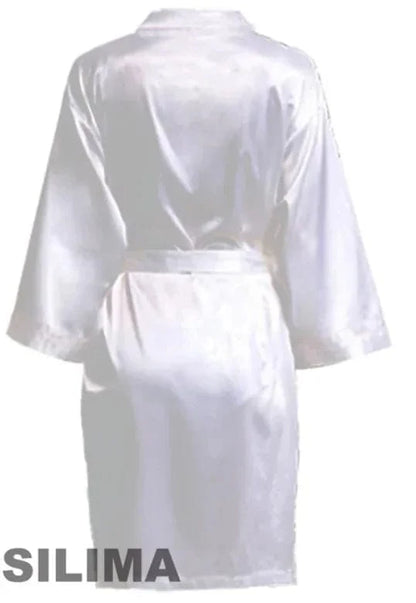 Wedding Party Team Bride Robe With Black Letters Kimono Satin Pajamas Bridesmaid Bathrobe SP2000 - A-1 Thread Vault