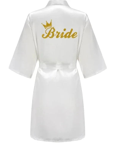 Wedding Party Team Bride Robe With Black Letters Kimono Satin Pajamas Bridesmaid Bathrobe SP2000 - A-1 Thread Vault