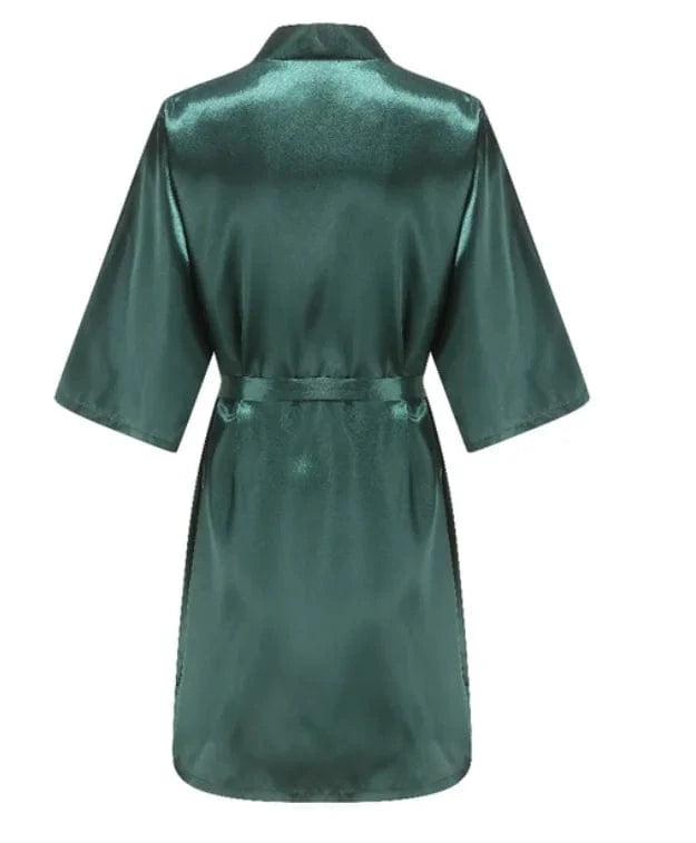 Wedding Party Team Bride Robe With Black Letters Kimono Satin Pajamas Bridesmaid Bathrobe SP2000 - A-1 Thread Vault