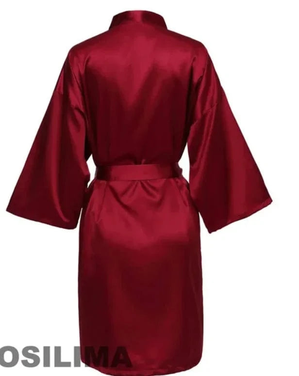 Wedding Party Team Bride Robe With Black Letters Kimono Satin Pajamas Bridesmaid Bathrobe SP2000 - A-1 Thread Vault