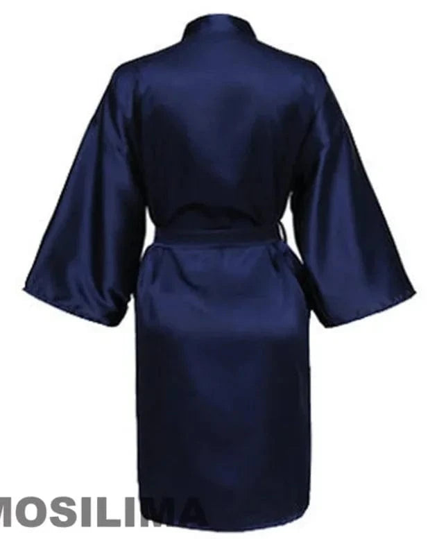 Wedding Party Team Bride Robe With Black Letters Kimono Satin Pajamas Bridesmaid Bathrobe SP2000 - A-1 Thread Vault