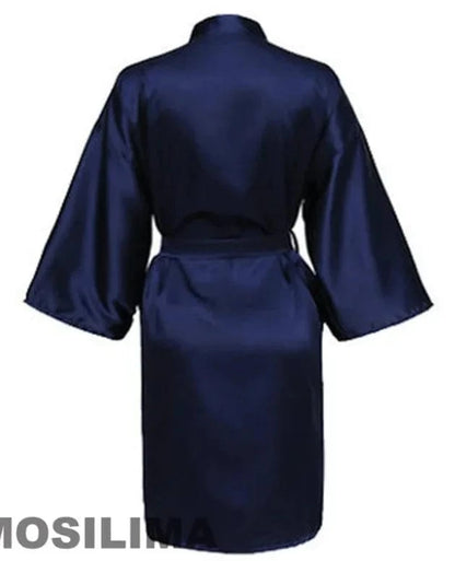 Wedding Party Team Bride Robe With Black Letters Kimono Satin Pajamas Bridesmaid Bathrobe SP2000 - A-1 Thread Vault