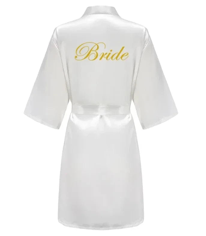 Wedding Party Team Bride Robe With Black Letters Kimono Satin Pajamas Bridesmaid Bathrobe SP2000 - A-1 Thread Vault