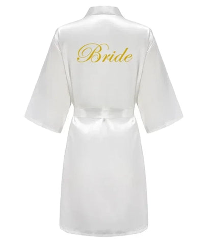 Wedding Party Team Bride Robe With Black Letters Kimono Satin Pajamas Bridesmaid Bathrobe SP2000 - A-1 Thread Vault