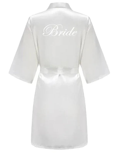 Wedding Party Team Bride Robe With Black Letters Kimono Satin Pajamas Bridesmaid Bathrobe SP2000 - A-1 Thread Vault