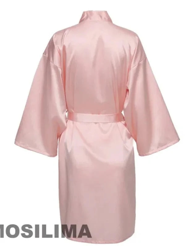 Wedding Party Team Bride Robe With Black Letters Kimono Satin Pajamas Bridesmaid Bathrobe SP2000 - A-1 Thread Vault