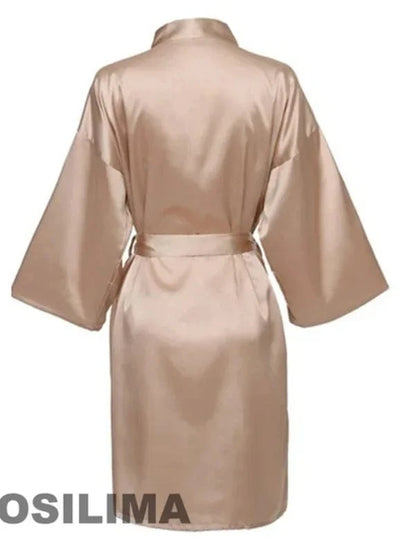 Wedding Party Team Bride Robe With Black Letters Kimono Satin Pajamas Bridesmaid Bathrobe SP2000 - A-1 Thread Vault