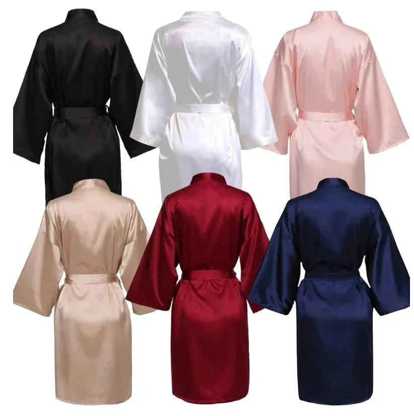 Wedding Party Team Bride Robe Without Letters Kimono Satin Pajamas Bridesmaid Plain Bathrobe SP088 - A-1 Thread Vault