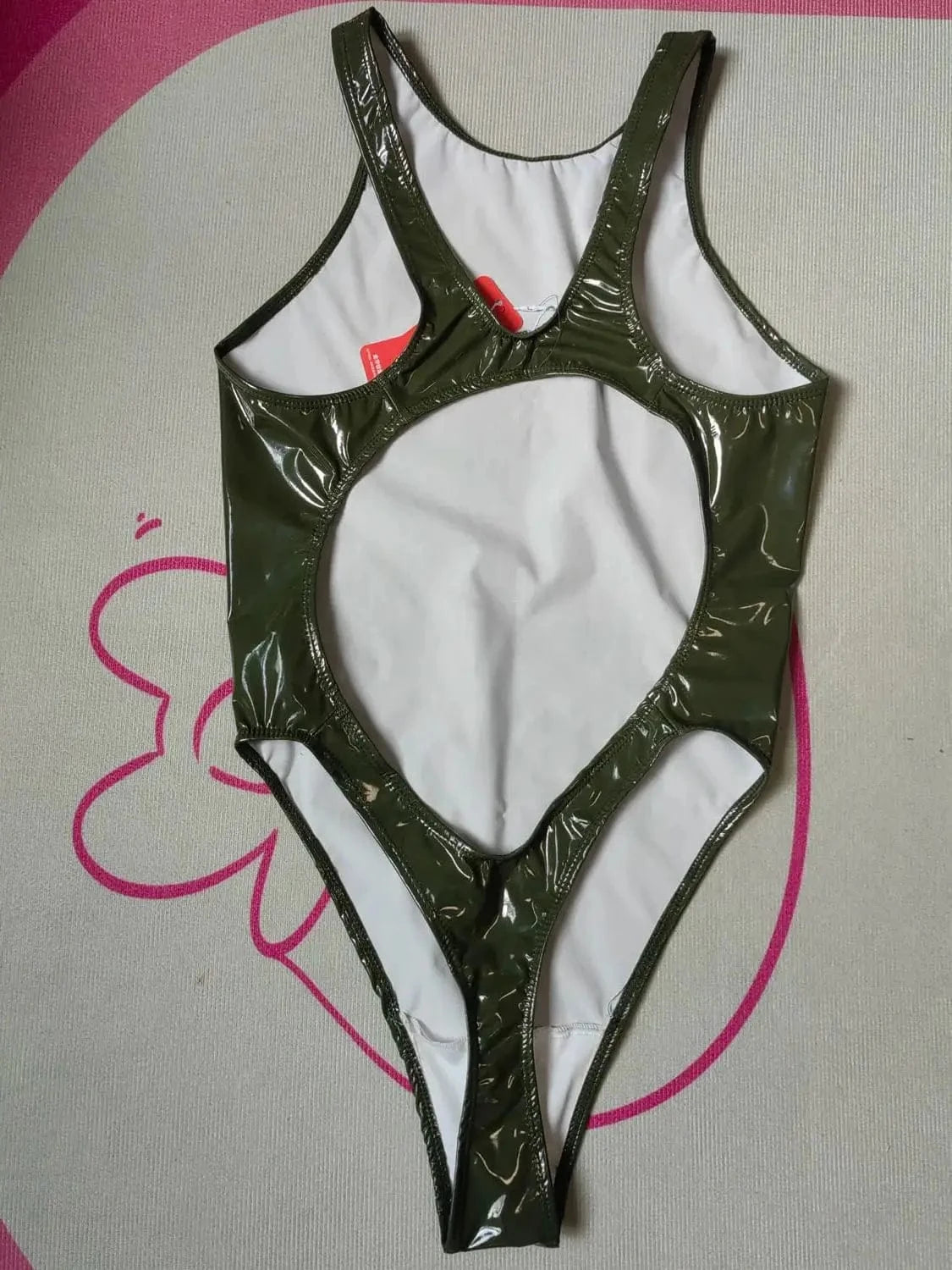 Wet Look PVC Catsuit Swimsuit Backless Shiny PU Leather Bodysuit High Cut Sukumizu Tights Hot Sexy Body Teddies Leotard Swimwear - A-1 Thread Vault