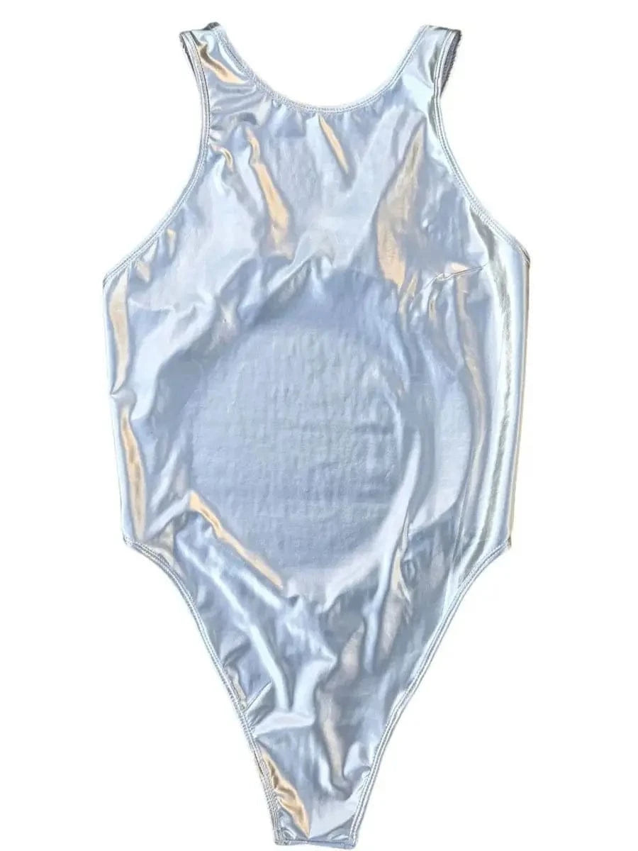 Wet Look PVC Catsuit Swimsuit Backless Shiny PU Leather Bodysuit High Cut Sukumizu Tights Hot Sexy Body Teddies Leotard Swimwear - A-1 Thread Vault