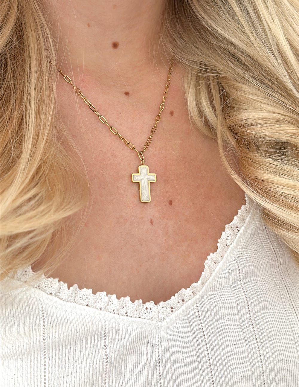 White Enamel Cross Necklace - A-1 Thread Vault