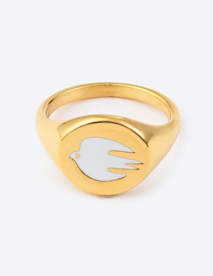 White Enamel Gold Dove Ring - A-1 Thread Vault