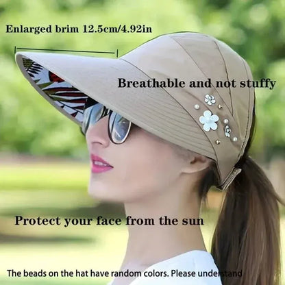 Wide Brim Sun Visor Foldable Picnic Hat Beach UV Protection Scallop Cap - A-1 Thread Vault